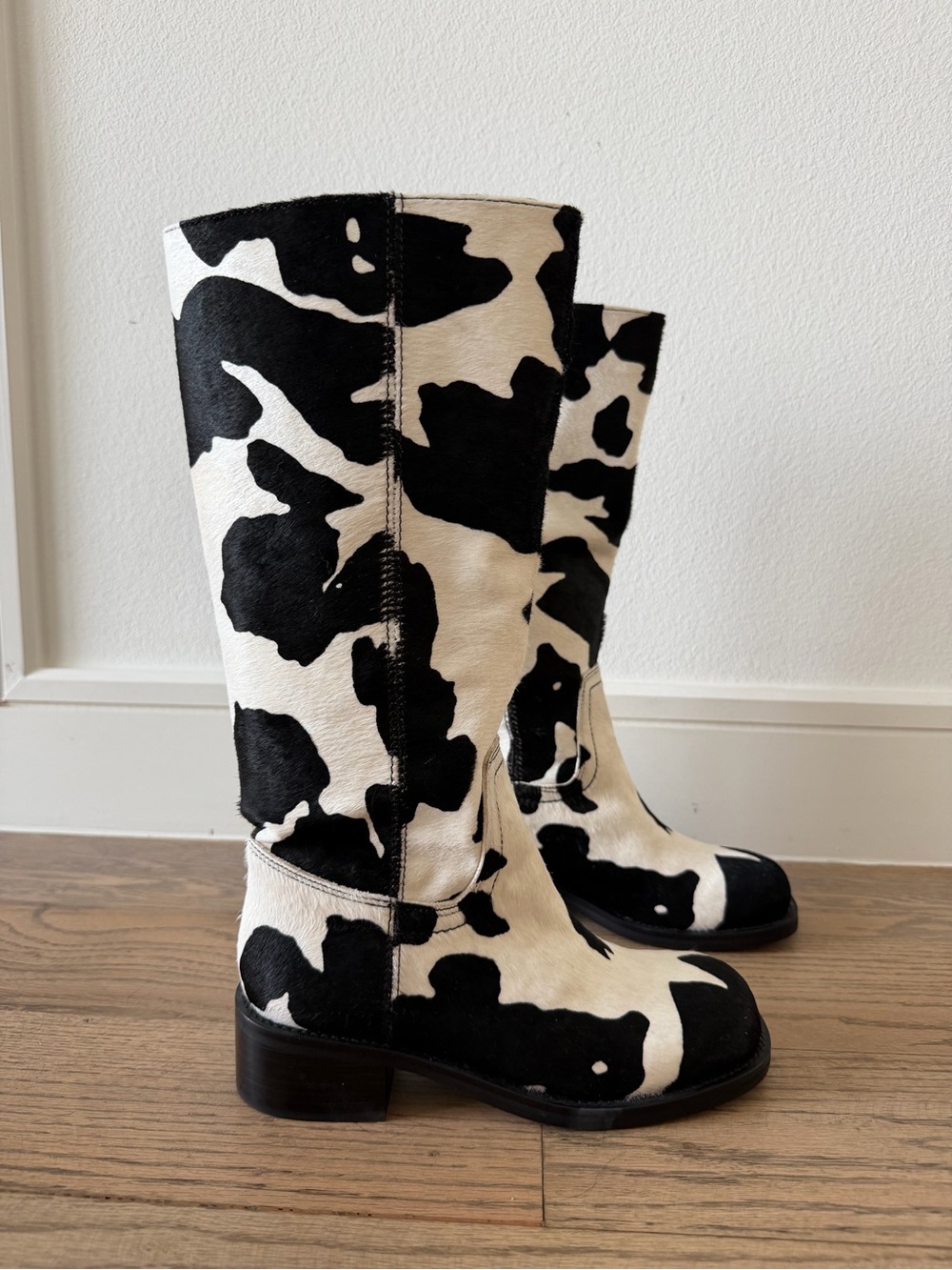 Steve Madden Black & White Cow-Print Mid-Calf Boots. Never worn.